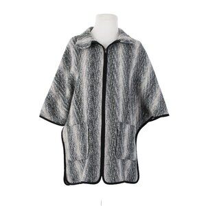 Ro De Sz S Black White Gray Collar Zipper Pockets Boho Polyester Acrylic Jacket